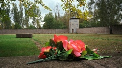 Niedergelegte Blumen im ehemaligen Konzentrationslager Sachsenhausen