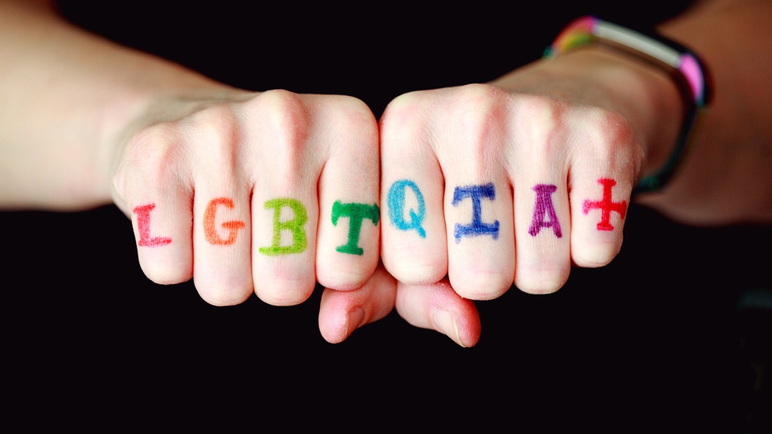 Fäuste mit dem queeren Buchstaben "LGBTQIA"