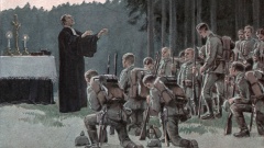 Evangelischer Pfarrer bei einem Feldgottesdienst  im 1. Weltkrieg
