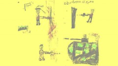 Ein syrisches Kind hat in dieser Zeichnung seine Kriegserlebnisse festgehalten. 