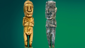 Weihfiguren der Inka-Kultur in Gestalt eines nackten Paares aus Gold und Silber