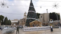 Weihnachtsbaum auf dem Manger Platz vor der Geburtskirche in Bethlehem am 17.12.2015. 